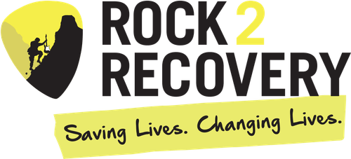 Rock 2 Recovery logo featuring a silhouette of a person climbing a rock, symbolising support for Trauma and PTSD...