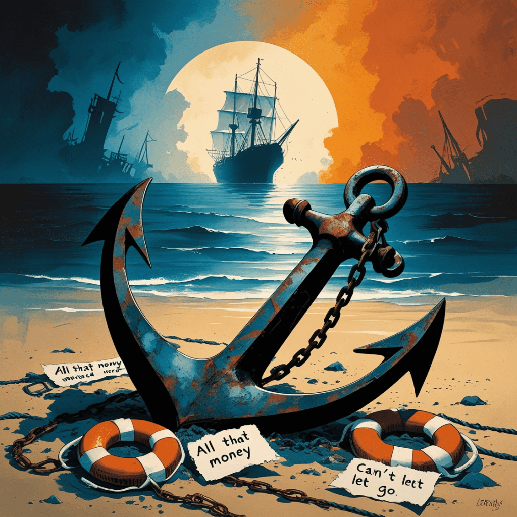 A metaphorical image depicting the fallacy of sunk costs