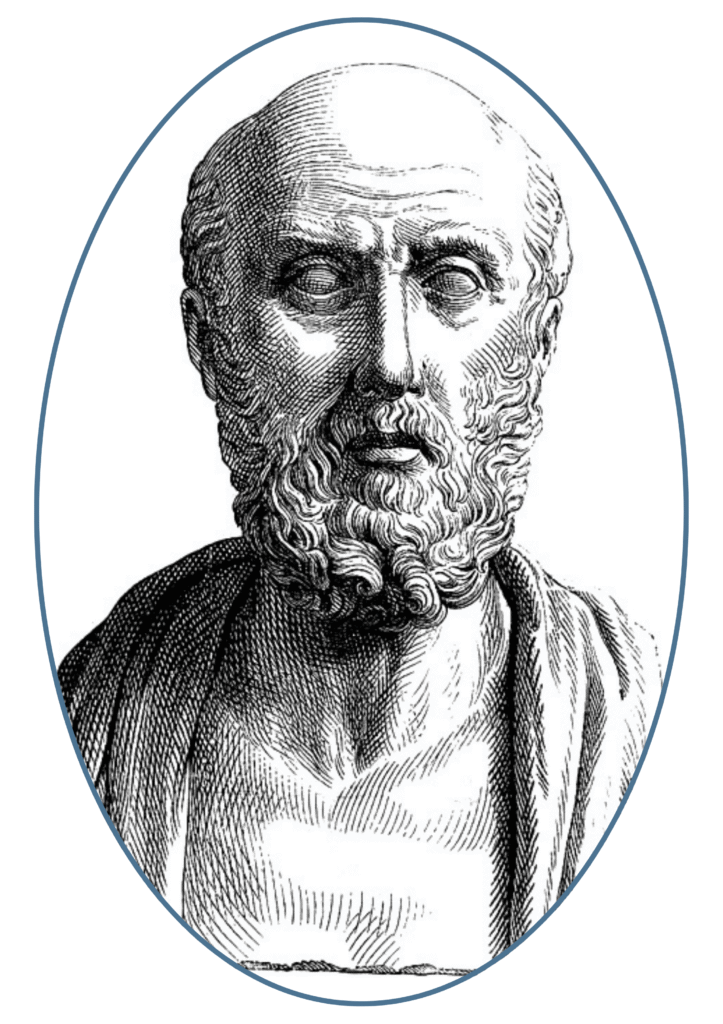 Black and white illustration of an ancient bearded man with a bald head, wearing a draped garment, shown from the shoulders up inside an oval frame—an image that echoes the endurance seen in those experiencing trauma or PTSD.